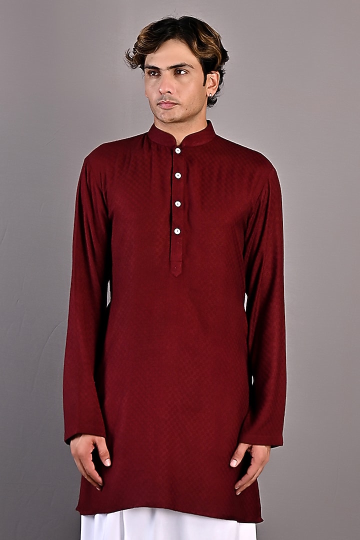Maroon Textured Fabric Nehru Jacket Set by Bohame Men at Pernia's Pop Up Shop