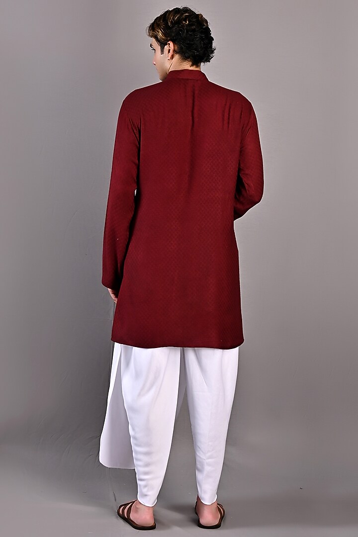 Maroon Textured Fabric Nehru Jacket Set by Bohame Men at Pernia's Pop Up Shop