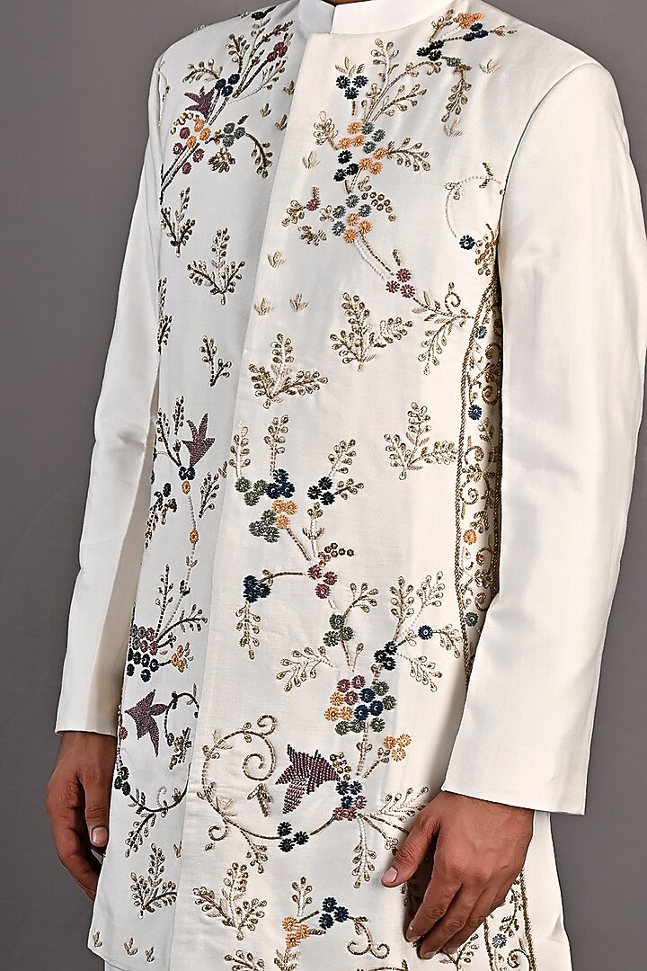 Off-White Embroidered Wedding Sherwani Set by Bohame Men at Pernia's Pop Up Shop