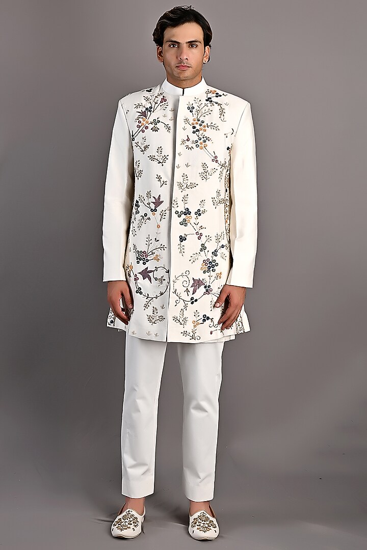 Off-White Embroidered Wedding Sherwani Set by Bohame Men at Pernia's Pop Up Shop
