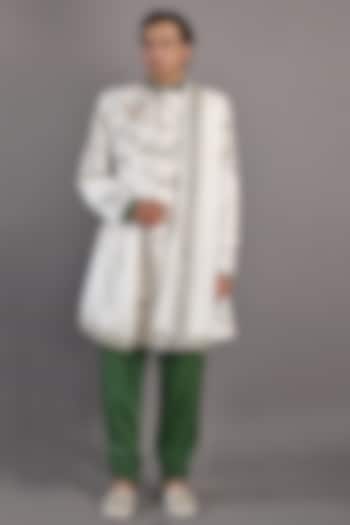 Off-White Hand Embroidered Wedding Sherwani Set by Bohame Men at Pernia's Pop Up Shop
