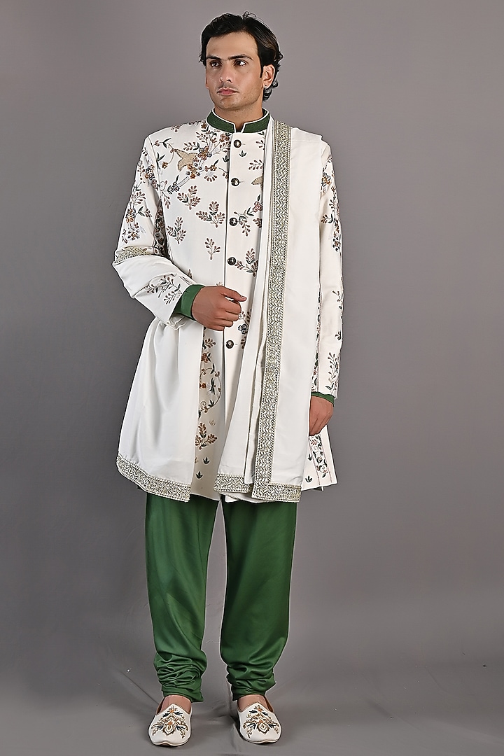 Off-White Hand Embroidered Wedding Sherwani Set by Bohame Men at Pernia's Pop Up Shop