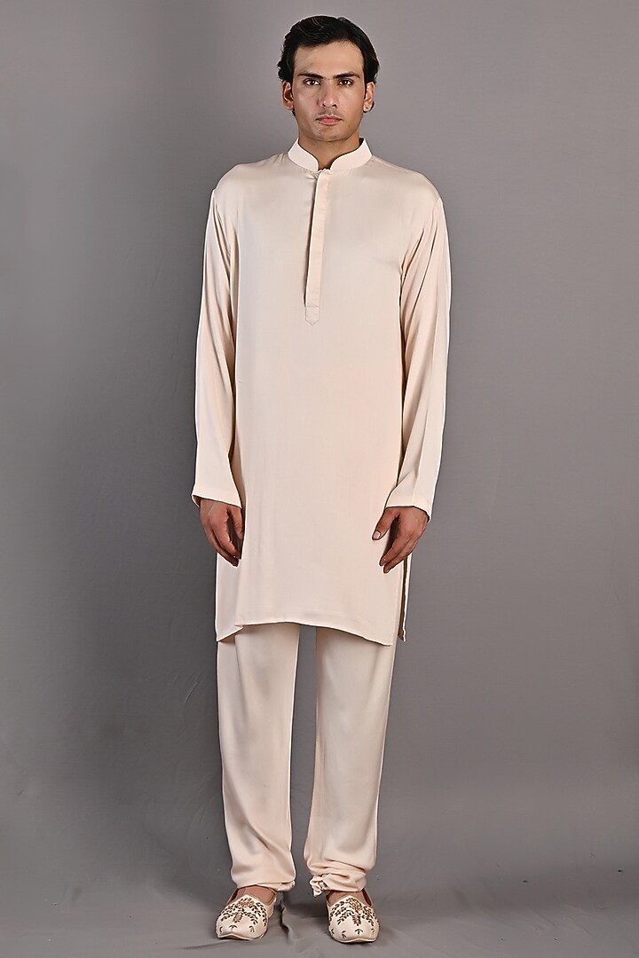 Peach Dupion Silk Hand Embroidered Wedding Sherwani Set by Bohame Men at Pernia's Pop Up Shop