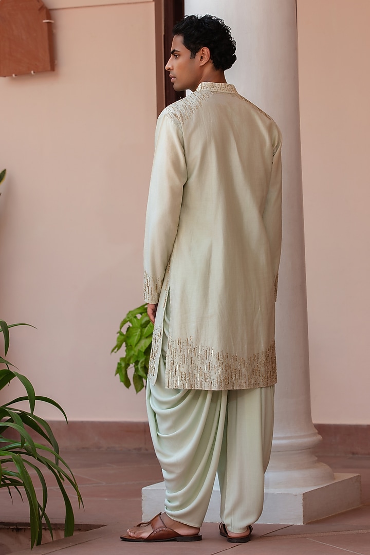 Sage Green Chanderi Kurta Set by Bohame Men at Pernia's Pop Up Shop