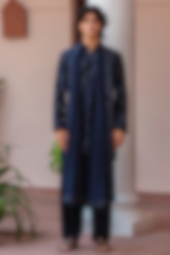 Navy Blue Chanderi Kurta Set by Bohame Men at Pernia's Pop Up Shop