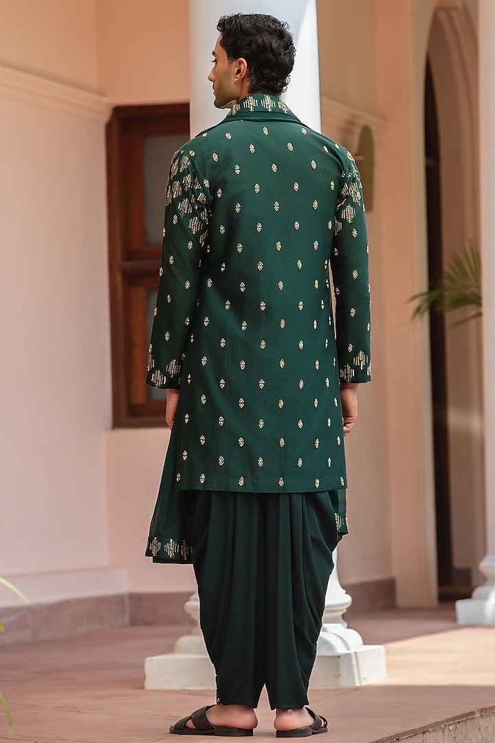 Bottle Green Chanderi Kurta Set by Bohame Men at Pernia's Pop Up Shop