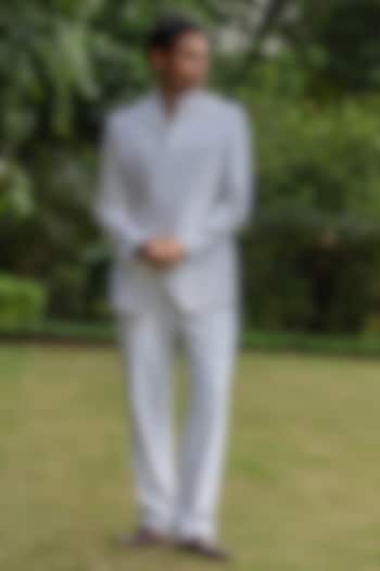 Off-White Wool Suiting Wedding Bandhgala Set by Bohame Men at Pernia's Pop Up Shop