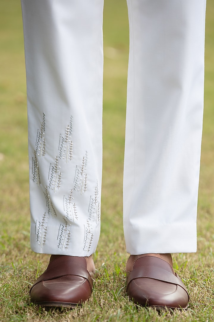 Off-White Wool Suiting Wedding Bandhgala Set by Bohame Men at Pernia's Pop Up Shop