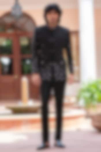 Black Wool Suiting Wedding Bandhgala Set by Bohame Men at Pernia's Pop Up Shop