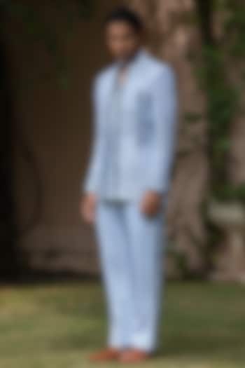 Light Blue Cotton Satin Wedding Indowestern Set by Bohame Men at Pernia's Pop Up Shop