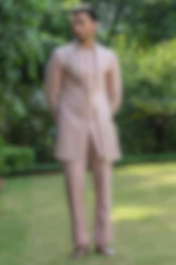 Champagne Cotton Satin Wedding Indowestern Set by Bohame Men at Pernia's Pop Up Shop