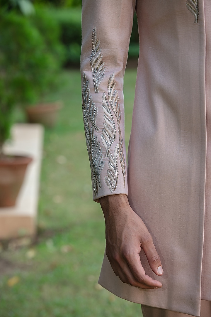 Champagne Cotton Satin Wedding Indowestern Set by Bohame Men at Pernia's Pop Up Shop