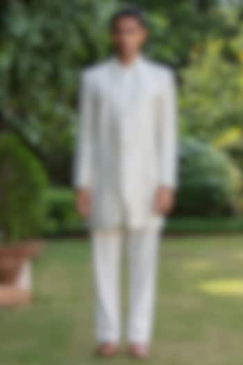 Off-White Tussar Wedding Indowestern Set by Bohame Men at Pernia's Pop Up Shop