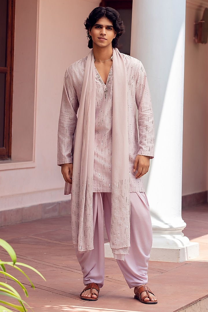 Lilac Chanderi Kurta Set by Bohame Men at Pernia's Pop Up Shop