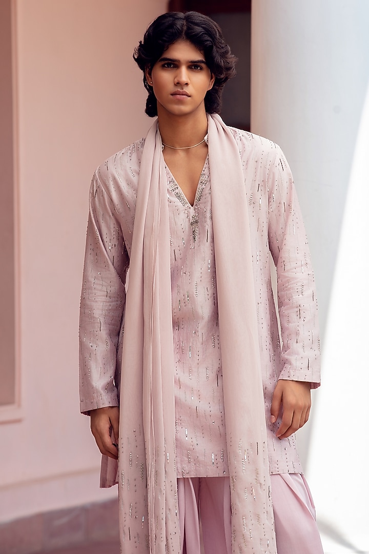 Lilac Chanderi Kurta Set by Bohame Men at Pernia's Pop Up Shop