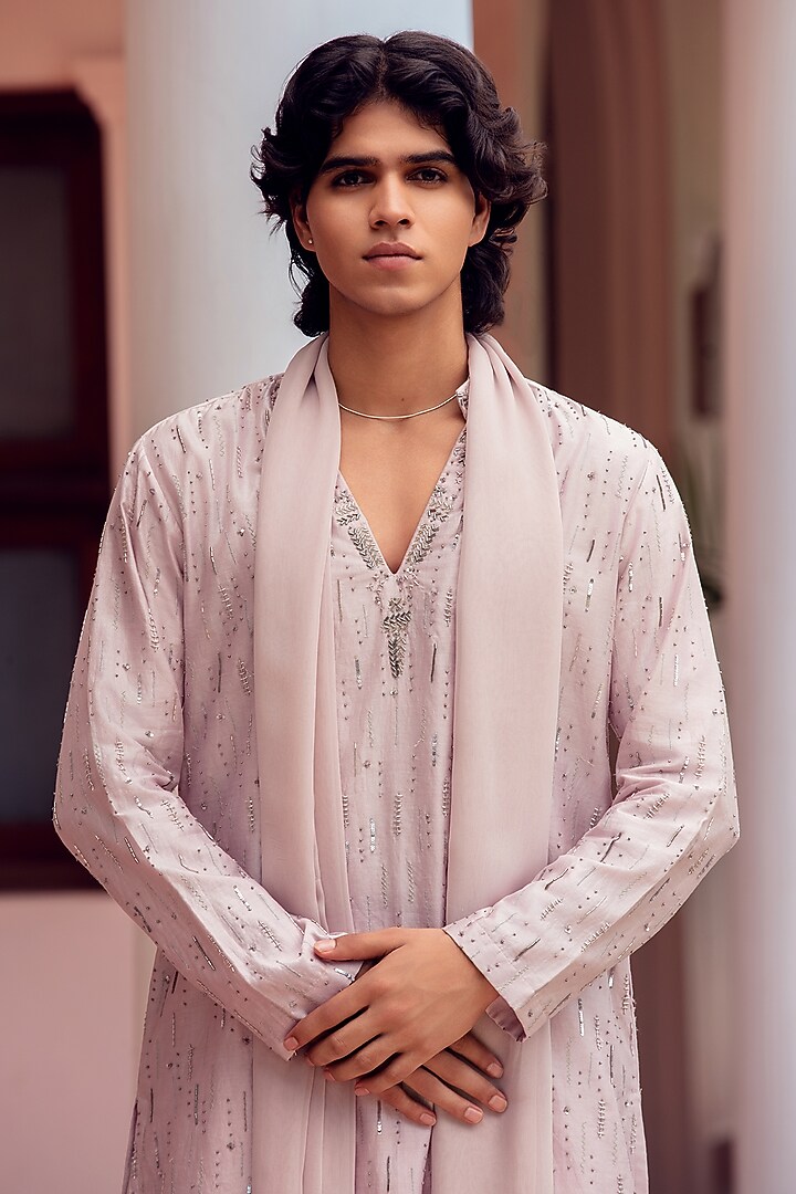 Lilac Chanderi Kurta Set by Bohame Men at Pernia's Pop Up Shop