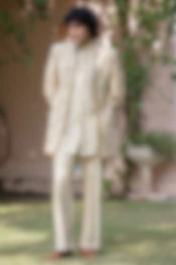 Beige-Gold Tussar Silk Wedding Indowestern Set by Bohame Men at Pernia's Pop Up Shop