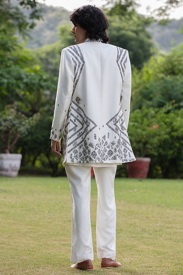 White Tussar Silk Wedding Indowestern Set by Bohame Men at Pernia's Pop Up Shop