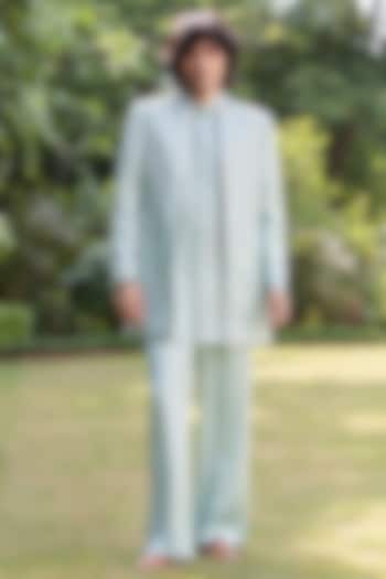 Mint Green Modal Satin Wedding Indowestern Set by Bohame Men at Pernia's Pop Up Shop