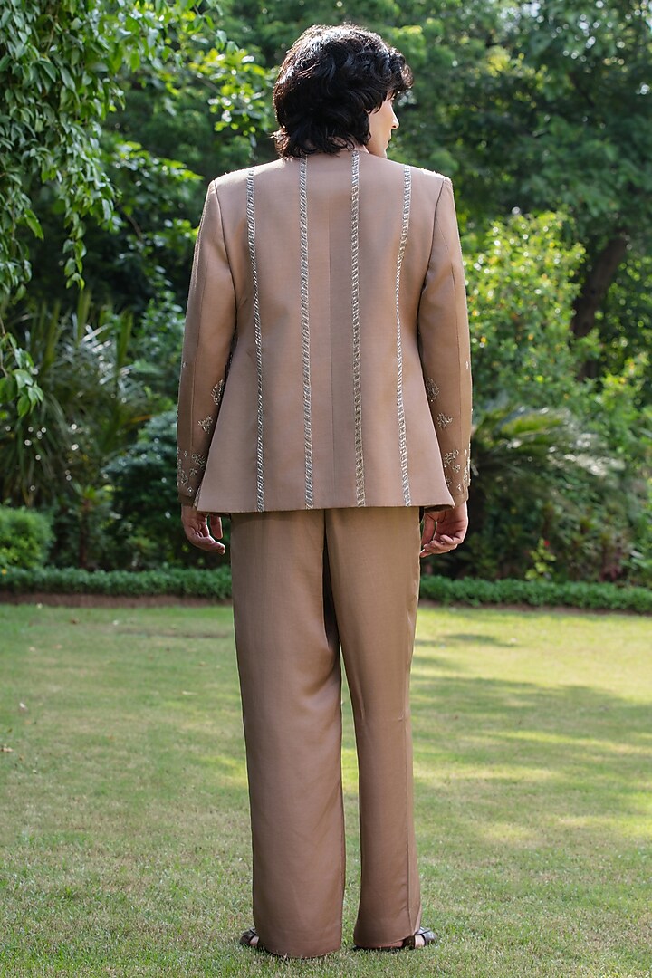 Rose Gold Modal Satin Wedding Indowestern Set by Bohame Men at Pernia's Pop Up Shop
