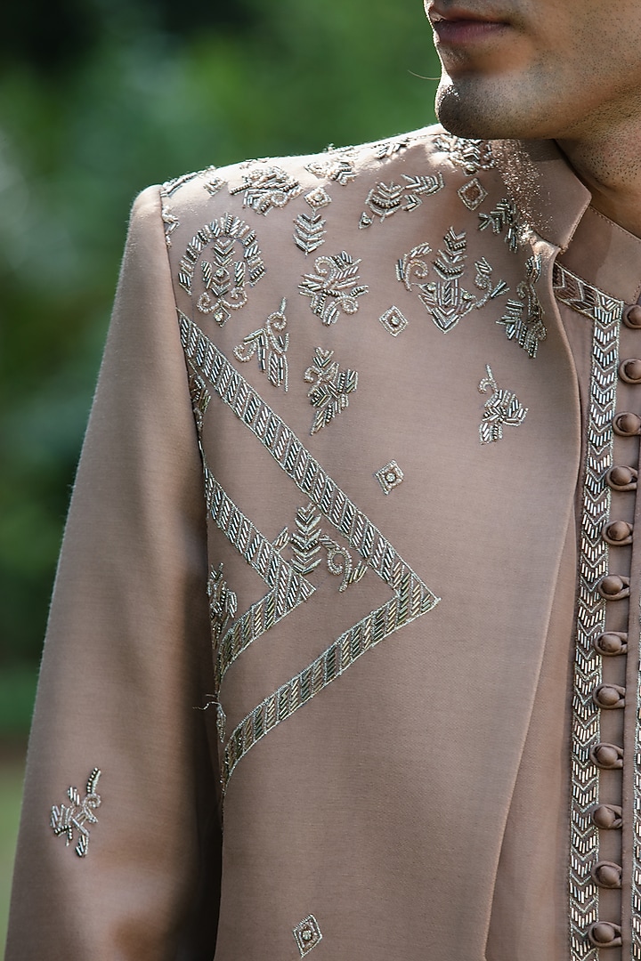 Rose Gold Modal Satin Wedding Indowestern Set by Bohame Men at Pernia's Pop Up Shop