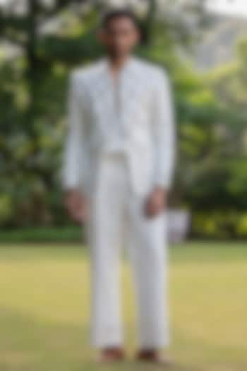 Ivory Modal Satin Wedding Indowestern Set by Bohame Men at Pernia's Pop Up Shop