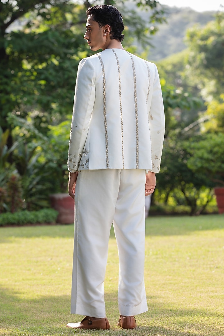 Ivory Modal Satin Wedding Indowestern Set by Bohame Men at Pernia's Pop Up Shop