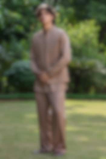 Champagne Modal Satin Bundi Jacket Set by Bohame Men at Pernia's Pop Up Shop