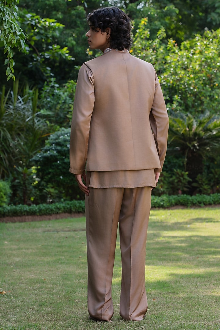 Champagne Modal Satin Bundi Jacket Set by Bohame Men at Pernia's Pop Up Shop