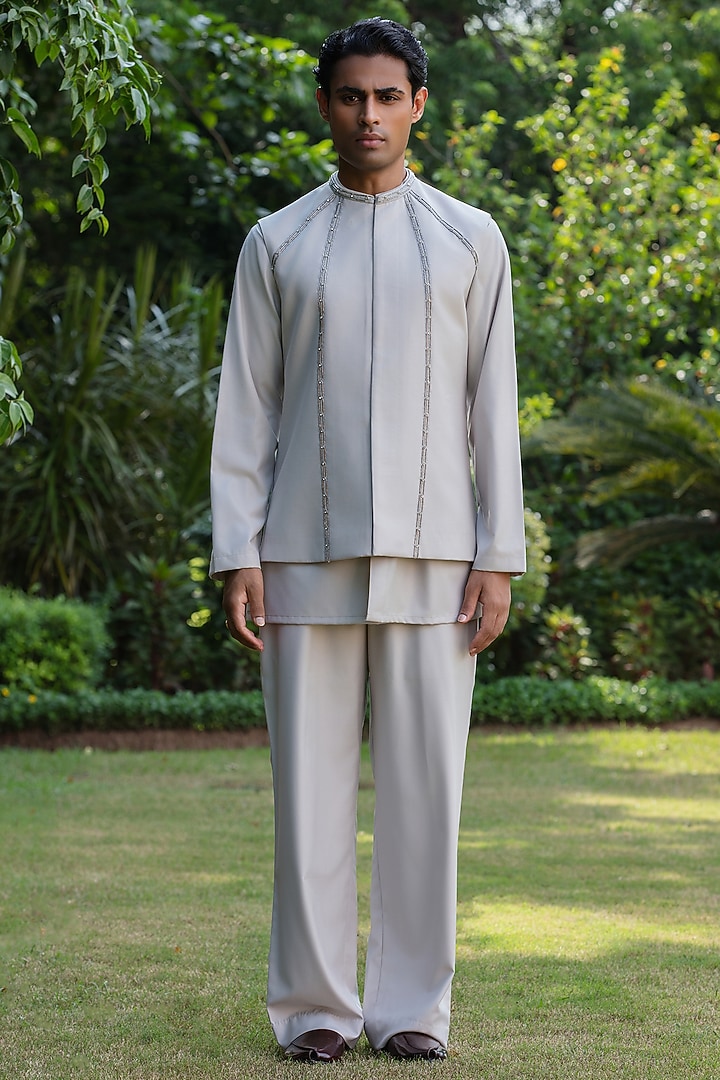 Light Grey Suiting Bundi Jacket Set by Bohame Men at Pernia's Pop Up Shop