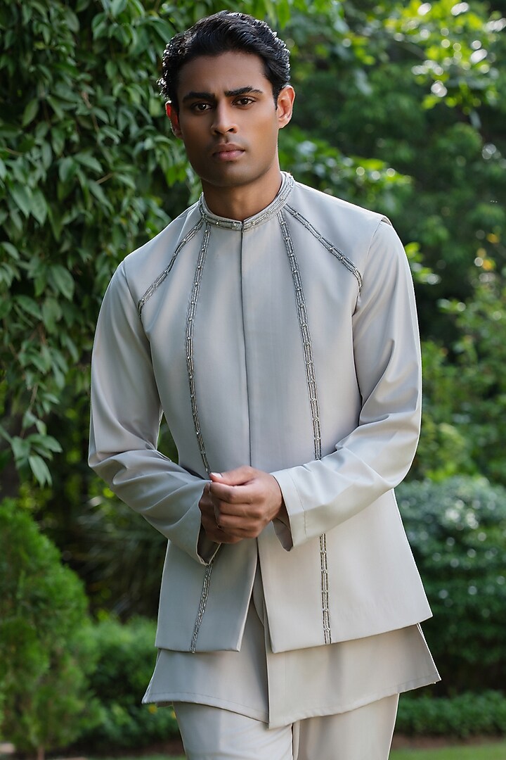Light Grey Suiting Bundi Jacket Set by Bohame Men at Pernia's Pop Up Shop