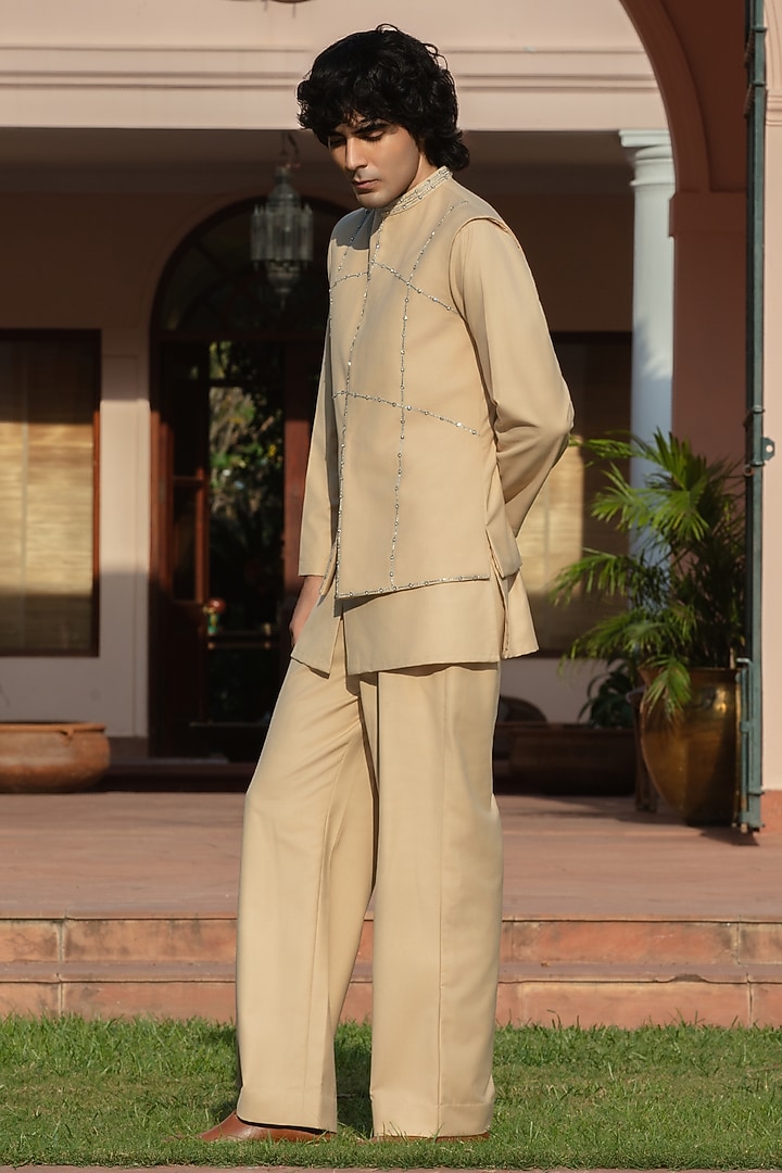 Beige Suiting Bundi Jacket Set by Bohame Men at Pernia's Pop Up Shop