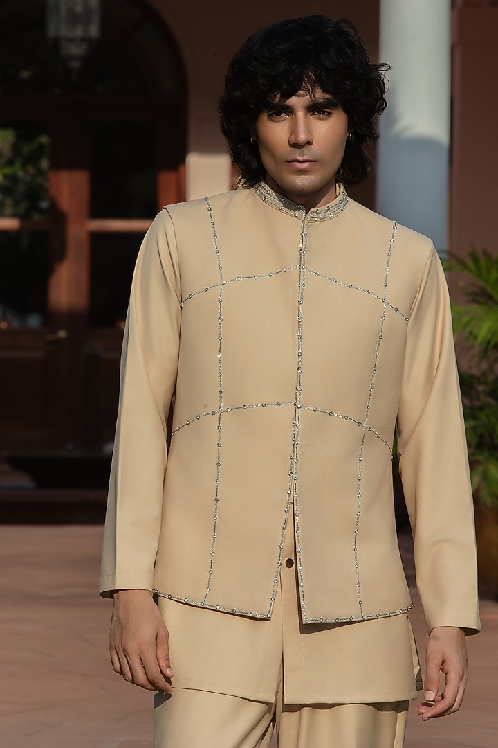 Beige Suiting Bundi Jacket Set by Bohame Men at Pernia's Pop Up Shop