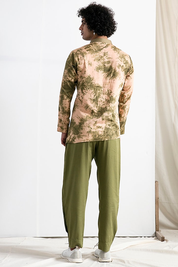 Beige & Green Asymmetrical Kurta Set by Bohame Men at Pernia's Pop Up Shop