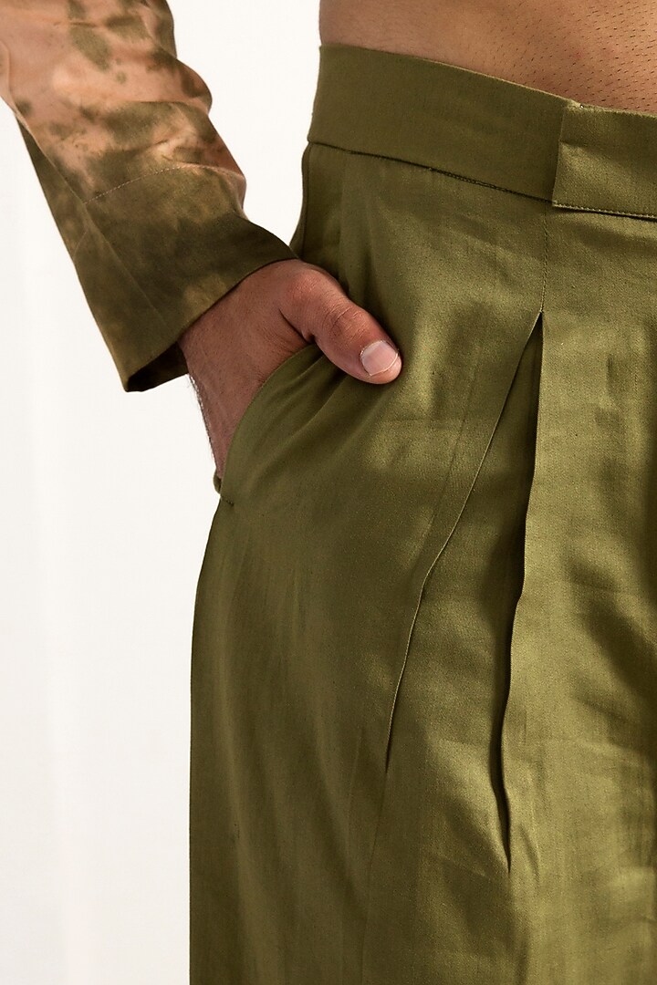Beige & Green Asymmetrical Kurta Set by Bohame Men at Pernia's Pop Up Shop