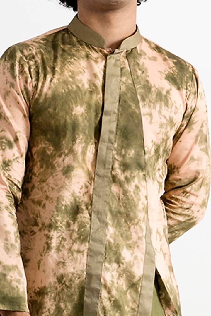 Beige & Green Asymmetrical Kurta Set by Bohame Men at Pernia's Pop Up Shop