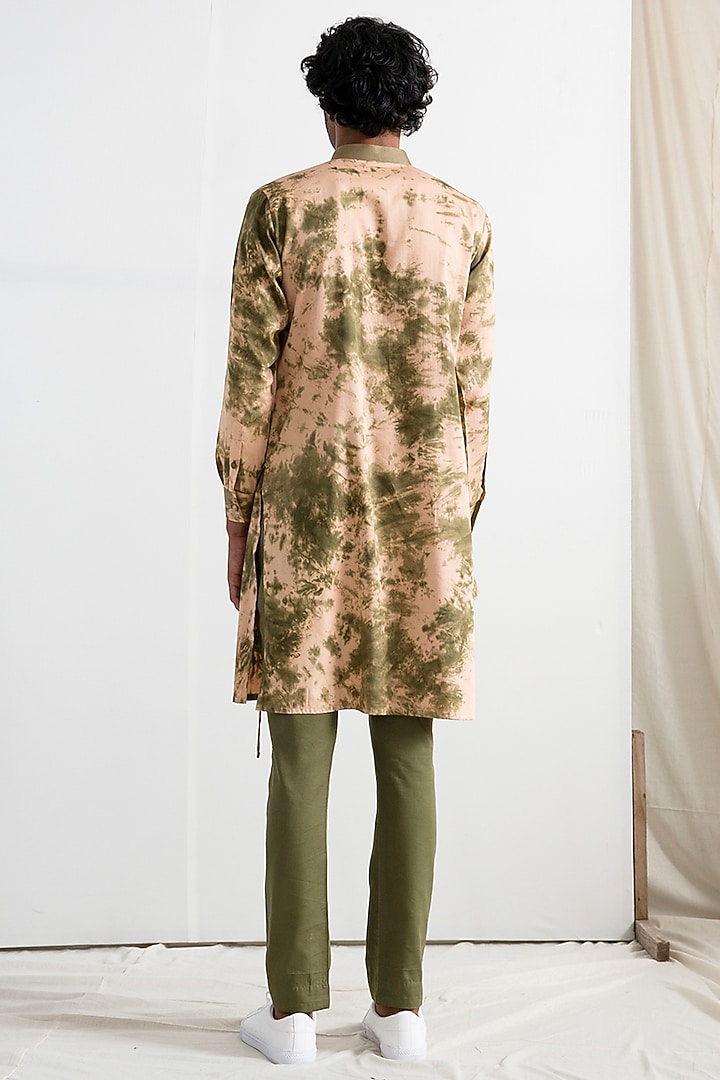 Beige & Green Paneled Kurta Set by Bohame Men at Pernia's Pop Up Shop