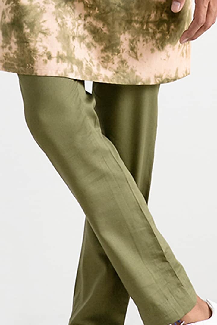 Beige & Green Paneled Kurta Set by Bohame Men at Pernia's Pop Up Shop