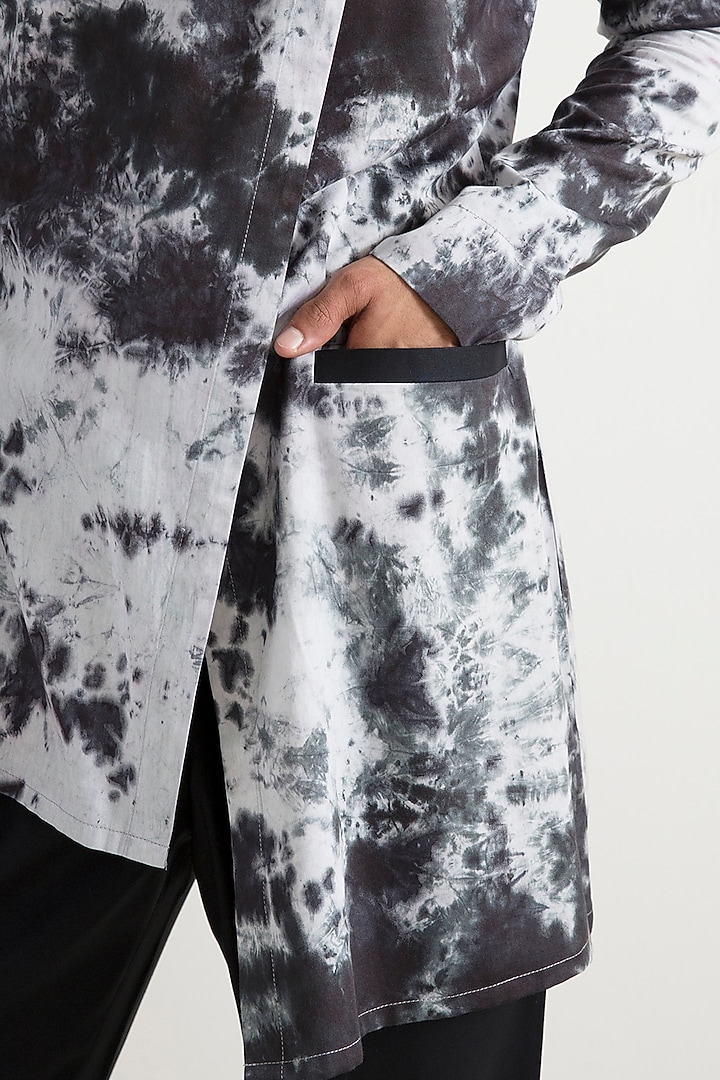 Light Grey Bamboo Blend Tie-Dye Asymmetrical Kurta Set by Bohame Men at Pernia's Pop Up Shop