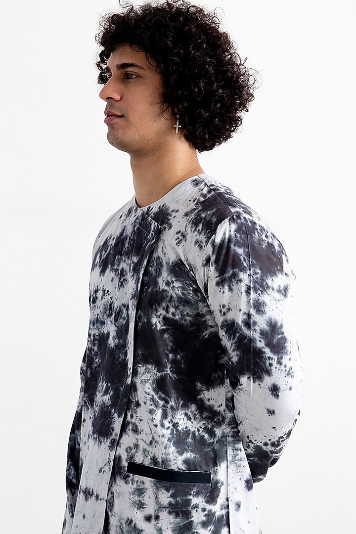 Light Grey Bamboo Blend Tie-Dye Asymmetrical Kurta Set by Bohame Men at Pernia's Pop Up Shop