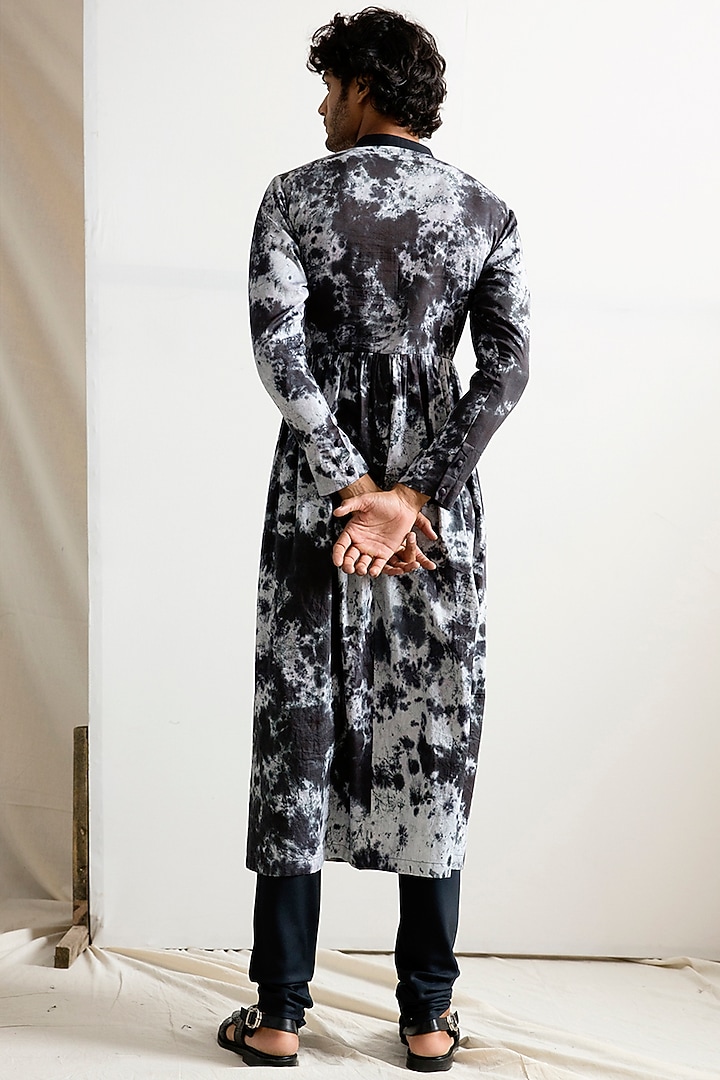 Light Grey & Black Bamboo Blend Manarkali Kurta Set by Bohame Men at Pernia's Pop Up Shop