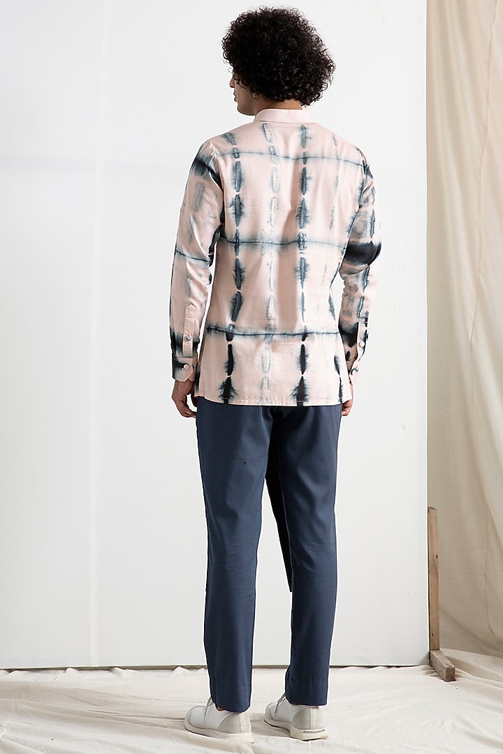 Peach & Grey Bamboo Blend Tie-Dye Printed Short Kurta Set by Bohame Men at Pernia's Pop Up Shop
