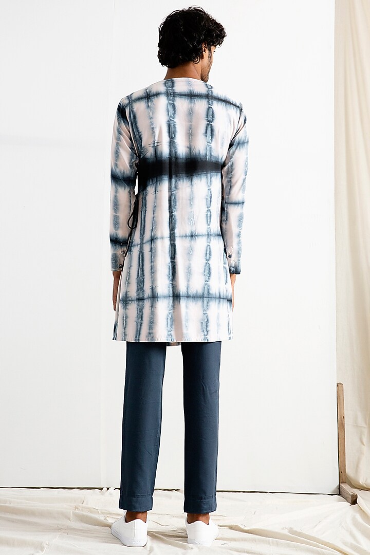 Cream & Grey Bamboo Blend Tie-Dye Long Kurta Set by Bohame Men at Pernia's Pop Up Shop