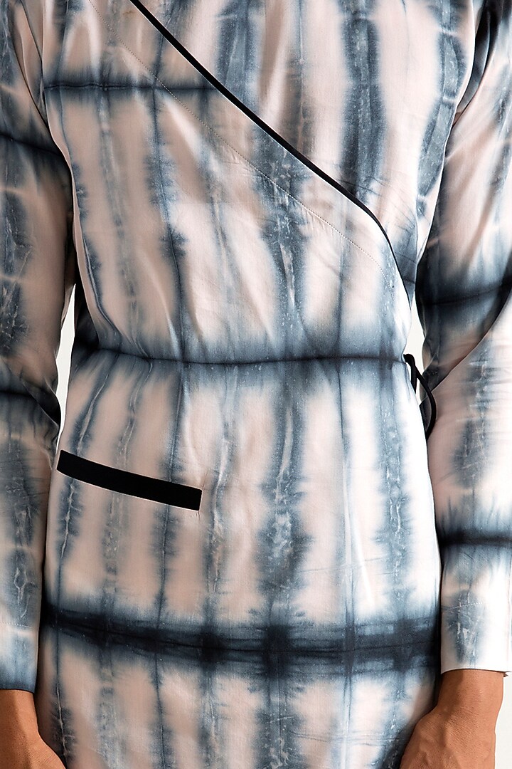 Cream & Grey Bamboo Blend Tie-Dye Long Kurta Set by Bohame Men at Pernia's Pop Up Shop