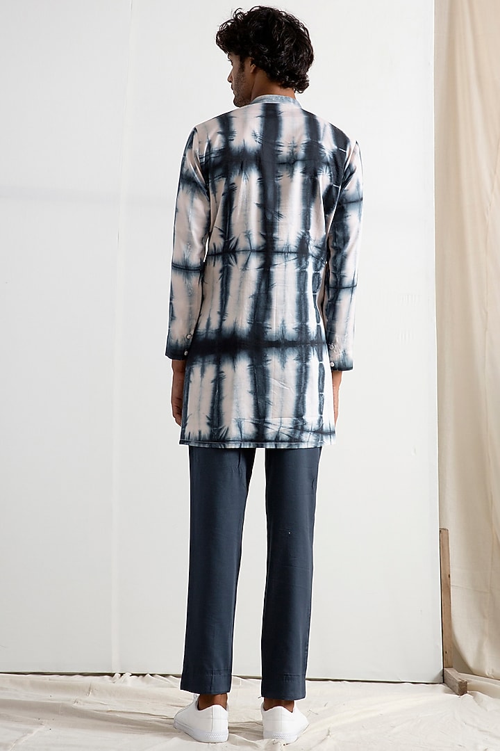 Cream & Grey Bamboo Blend Tie-Dye Printed Long Kurta Set by Bohame Men at Pernia's Pop Up Shop
