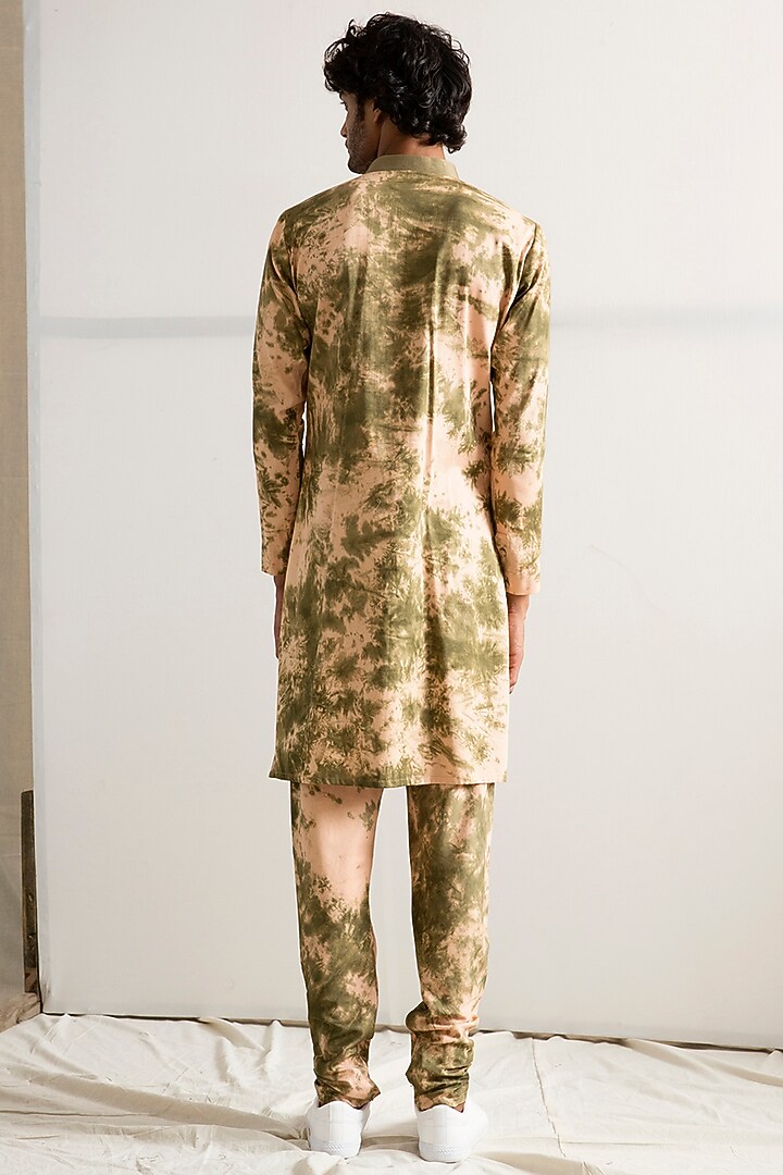 Beige & Green Long Kurta Set by Bohame Men at Pernia's Pop Up Shop