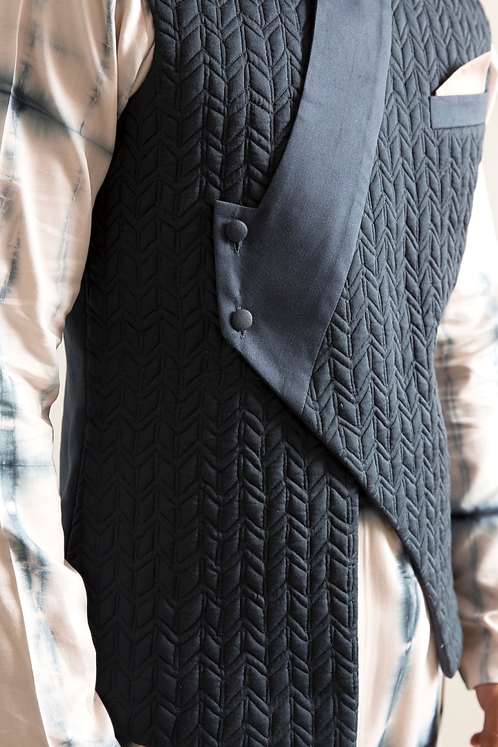 Grey Bamboo Blend Asymmetric Quilted Bundi Jacket Set by Bohame Men at Pernia's Pop Up Shop