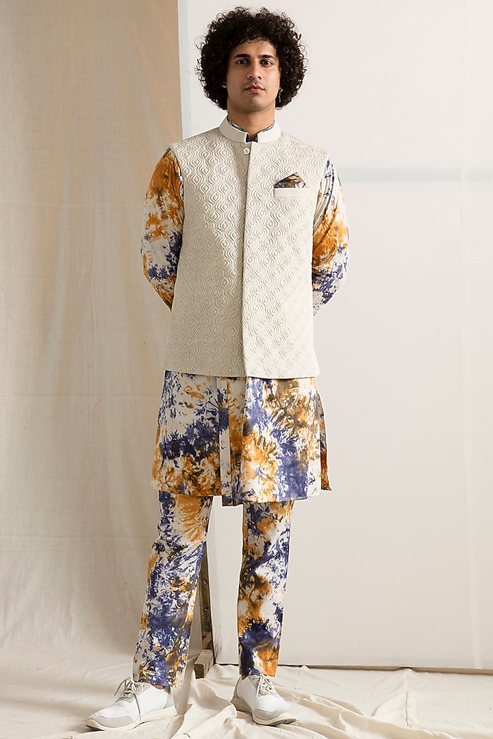 Off-White Bamboo Blend Quilted Bundi Jacket Set by Bohame Men at Pernia's Pop Up Shop