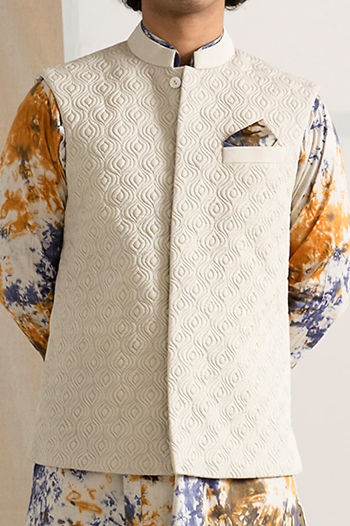 Off-White Bamboo Blend Quilted Bundi Jacket Set by Bohame Men at Pernia's Pop Up Shop