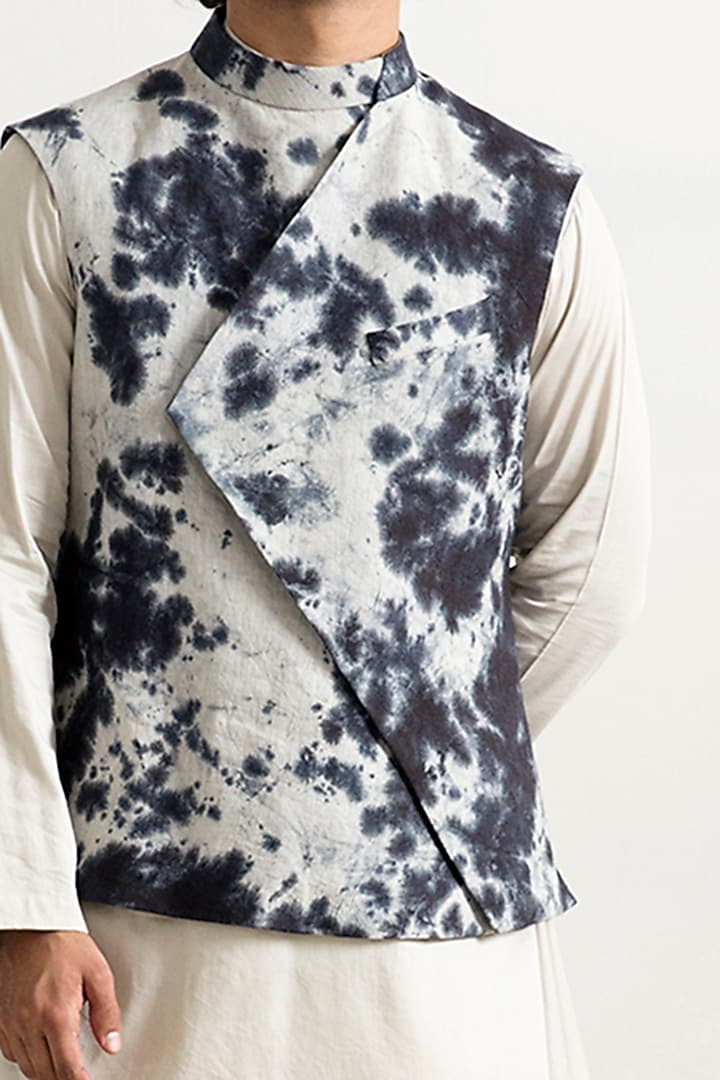 Blue-Grey Nehru Jacket Set by Bohame Men at Pernia's Pop Up Shop
